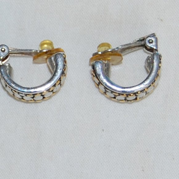 Small SiIver/Gold 1/2 Circle  Clip Earrings - Picture 11 of 11